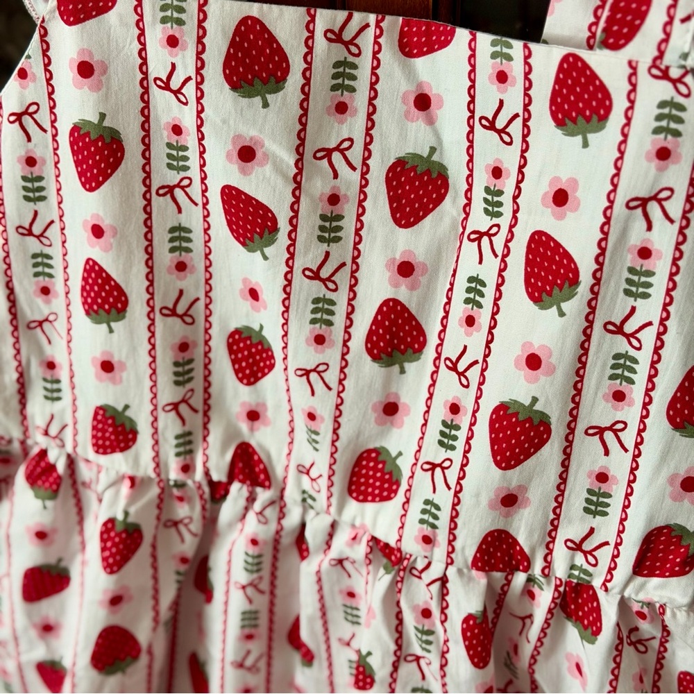 Birthday Party Dress/Sundress with Red Strawberry Print and birthday hat - Picture 10 of 16